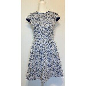 Hailey Adrianna Papell Sz 4 Lace Overlay Fit & Flare Dress Back Keyhole Feminine